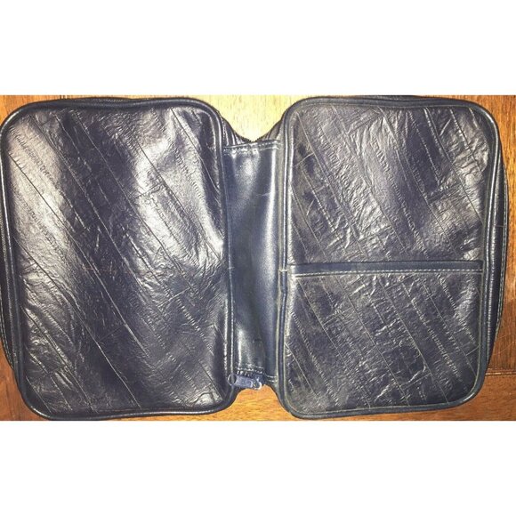 Bible Cover Dark Blue Faux Leather Black Inside Two Inside Outside Pocket - Picture 1 of 7